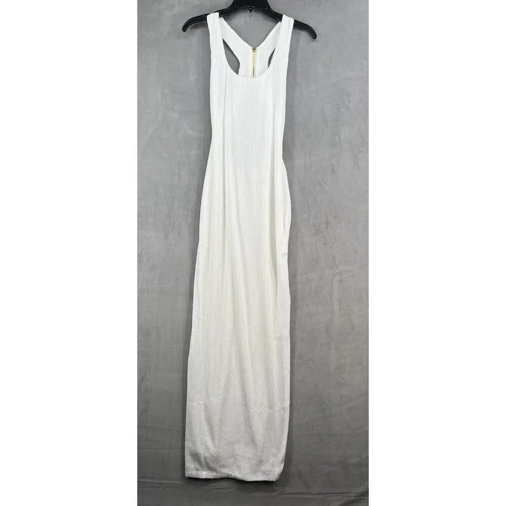 Rumer The Label Rosa Maxi Dress Size X-Small White Ribbed Stretchy Bodycon - Picture 3 of 11